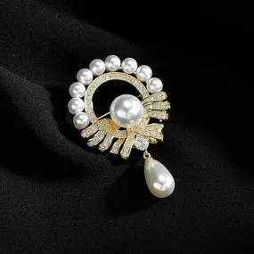 Micro Stone Faux Pearl Tassel Brooch